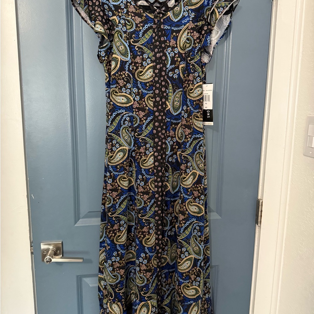 Perceptions Blue and Gold Flutter Sleeve Sundress